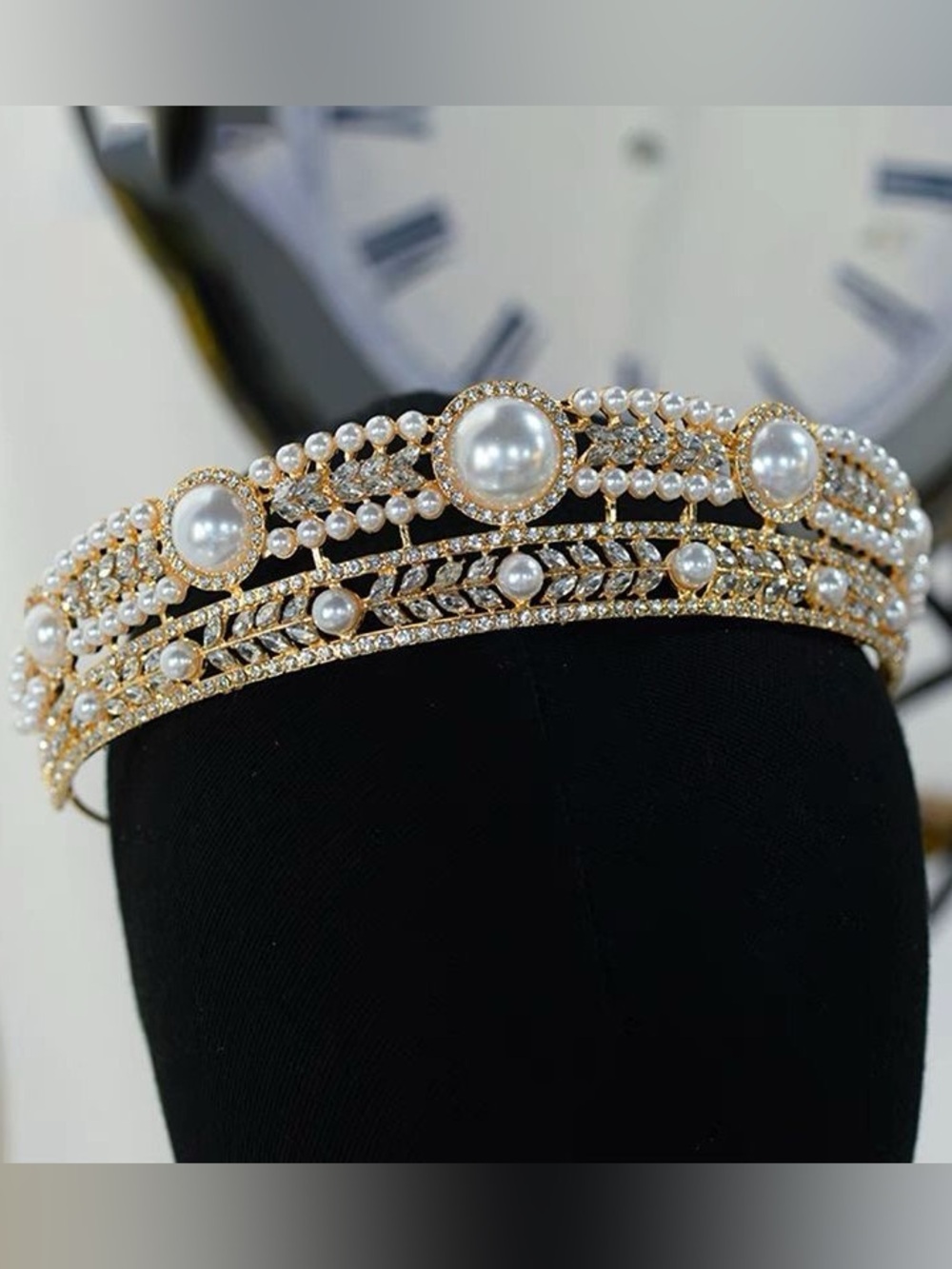 Gold Pearl and Crystal Tiara Headband